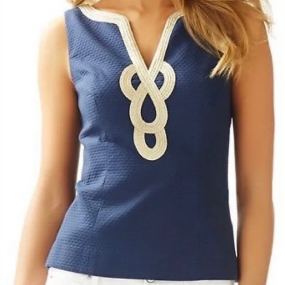 Lilly Pulitzer Navy and Gold Janice Top Size 10
